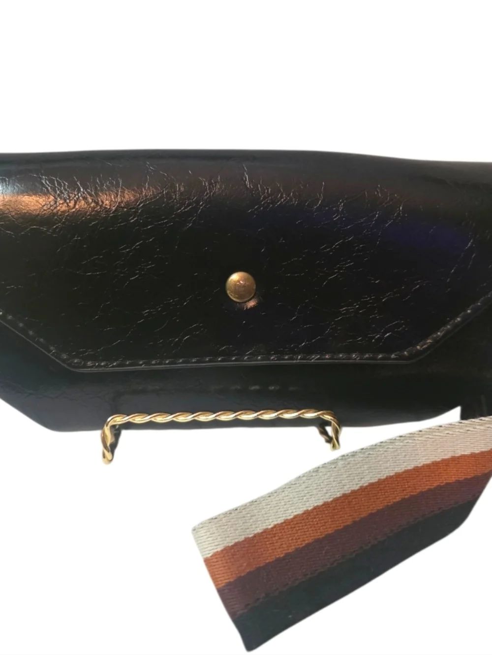 Black vegan leather guitar strap large wristlet